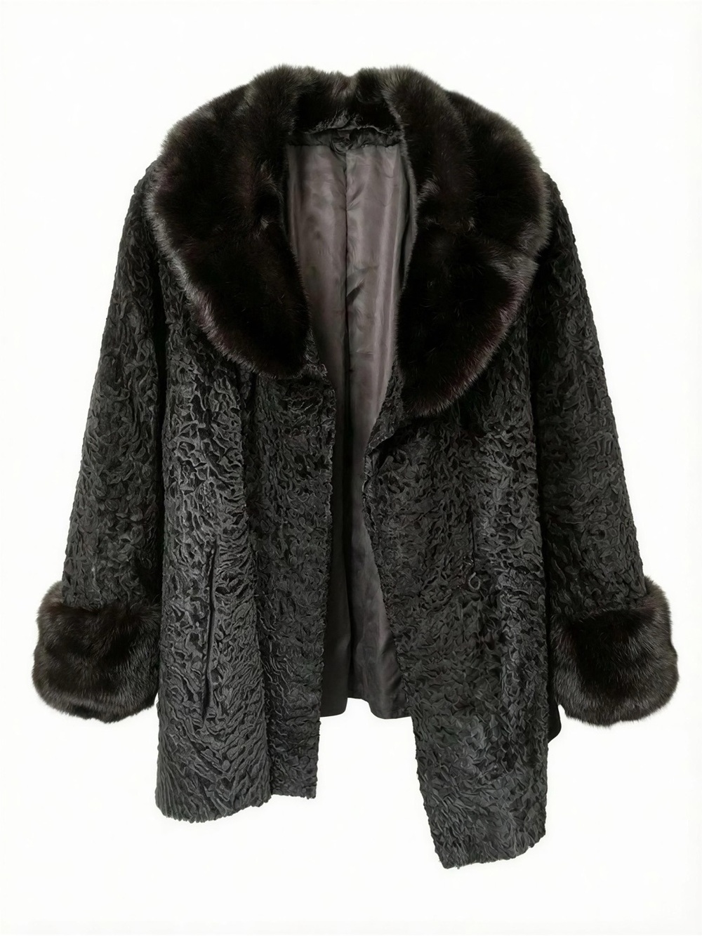 Women's Black Faux Fur-Trim Utility Coat